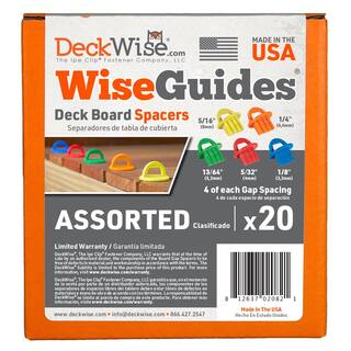 DeckWise WiseGuides 18 in. 532 in. 1364 in. 14 in. 516 in. Assorted Gap Deck Board Spacer Pack for Hidden Deck Fasteners SPCR-ASSORT-20pc