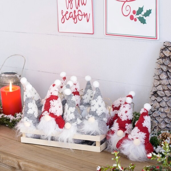 AandB Home Gnomes with Snowflake Patterned Hat in Wooden Crate