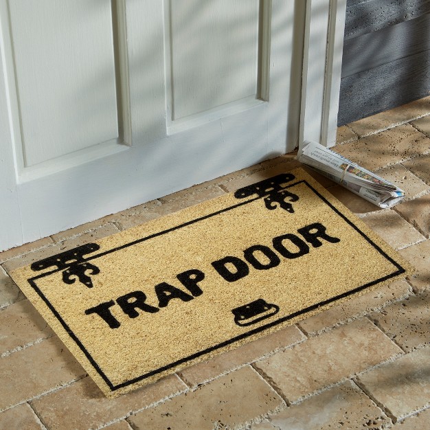 Trap Door Sentiment Rectangle Indoor And Outdoor Coir Door Welcome Mat Beige