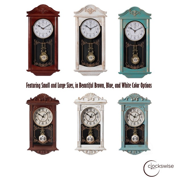 Clockswise Vintage Grandfather Wood looking Plastic Pendulum Decorative Battery operated Wall Clock