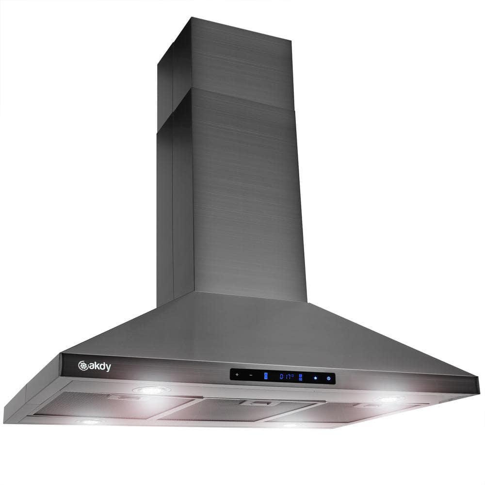 Golden Vantage 36 in 343 CFM Convertible Island Mount Range Hood Touch Controls and LED Lights in Black Stainless Steel