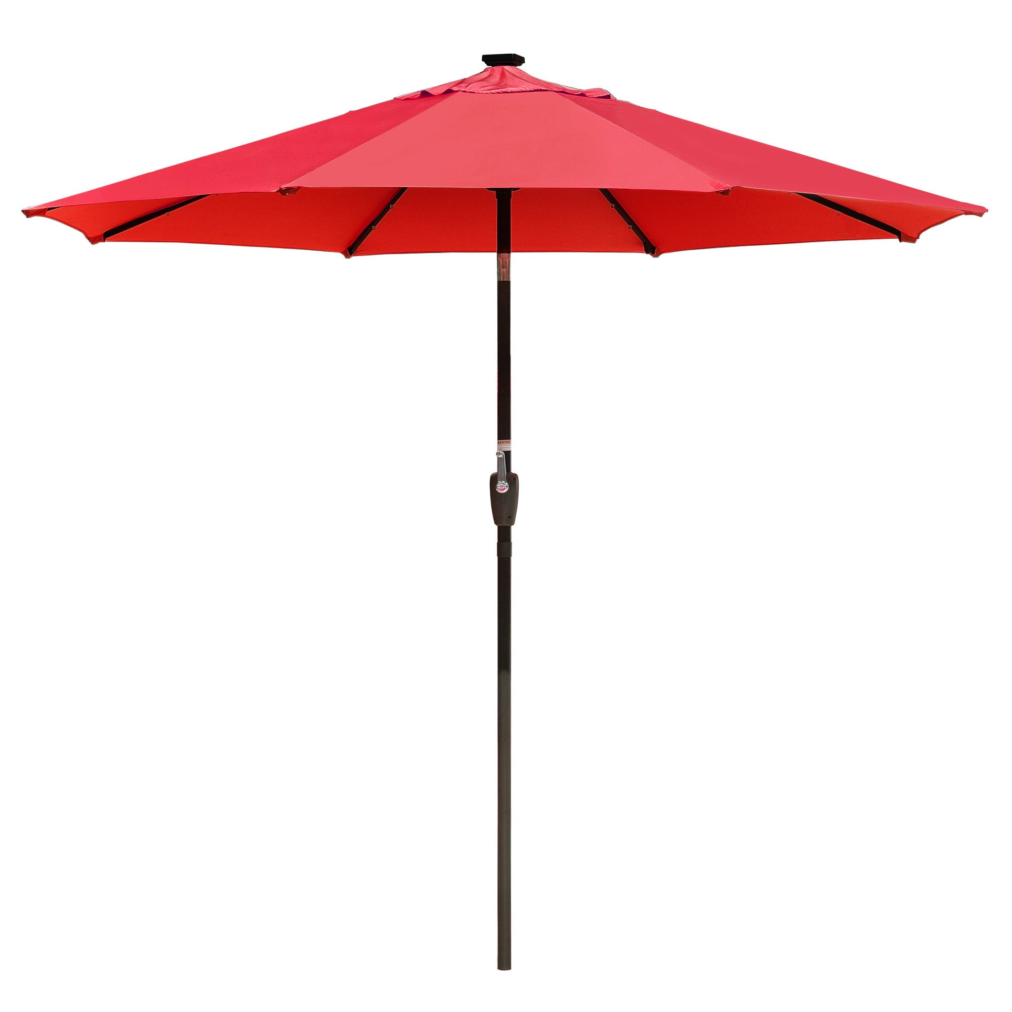 LAGarden 9Ft LED Lighted Patio Market Umbrella Outdoor Solar Powered Table Umbrella 8 Ribs 32 Lights UV30 Red