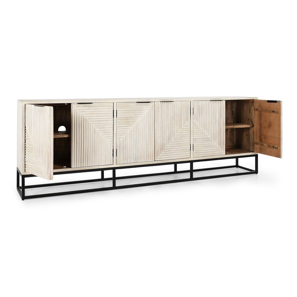 Flint Six Door Mango Wood Sideboard in White Wash by Kosas Home   108Wx18Dx36H