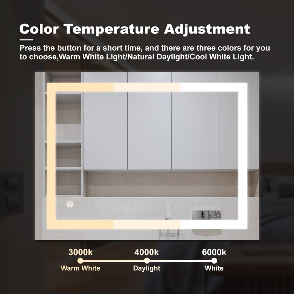 Anti Fog Led Light Bathroom Vanity Mirror with Brightness Adjustment Dimmable Touch Wall Switch Control