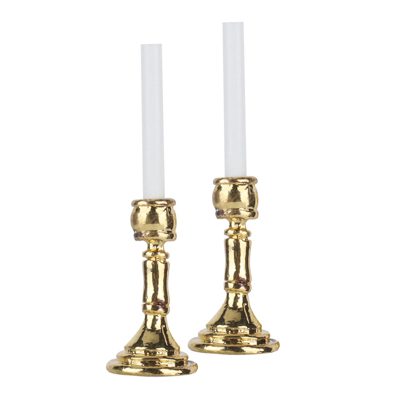 1 Pair 1:12 Dollhouse Golden Candlestick Miniature Simulated Candlestick Toy Decoration