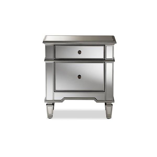 Hollywood Glamour Style Mirrored 2-Drawer Nightstand