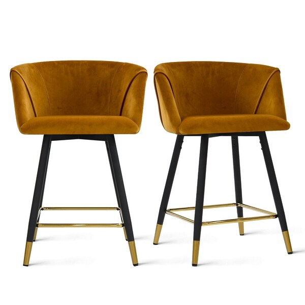 Upholstered Counter Height Swivel Bar Stools with Arm Velvet Set of 2