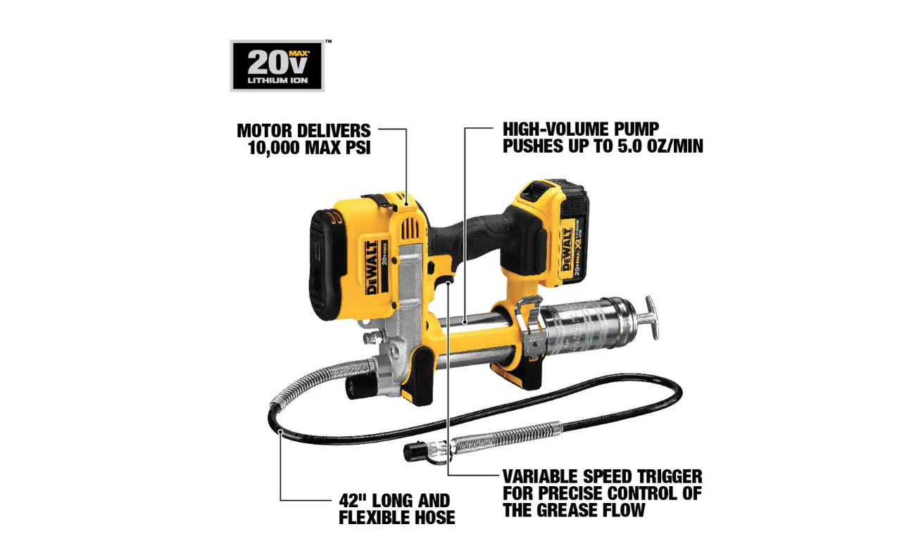 DEWALT DCGG571M1 20-Volt MAX Cordless 10，000 PSI Variable Speed Grease Gun， (1) 20-Volt 4.0Ah Battery and Charger