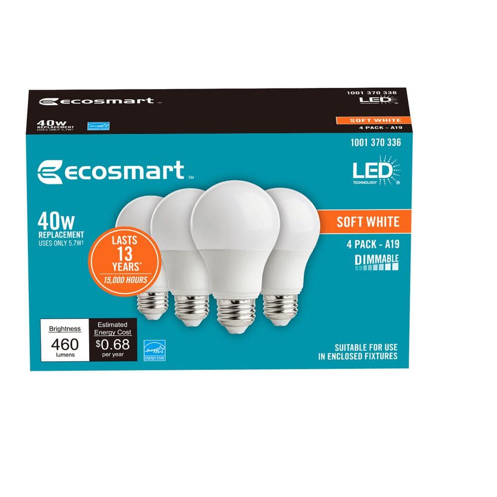 EcoSmart 40-Watt Equivalent A19 Dimmable ENERGY STAR LED Light Bulb Soft White (16-Pack) B7A19A40WESD14