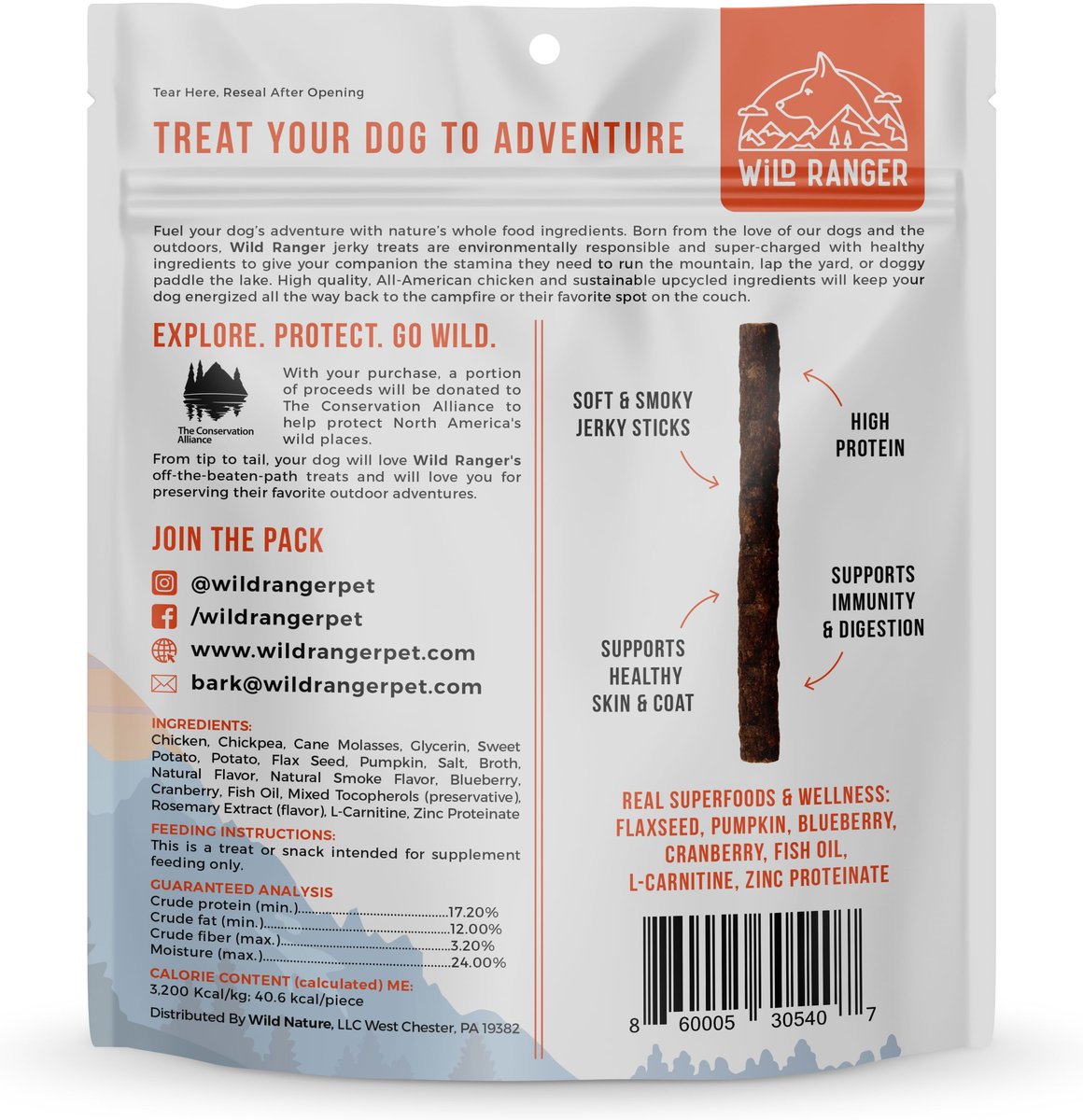 Wild Nature Chicken， Sweet Potato， Pumpkin and Flaxseed With Real Superfoods Jerky Dog Treats， 8-oz bag