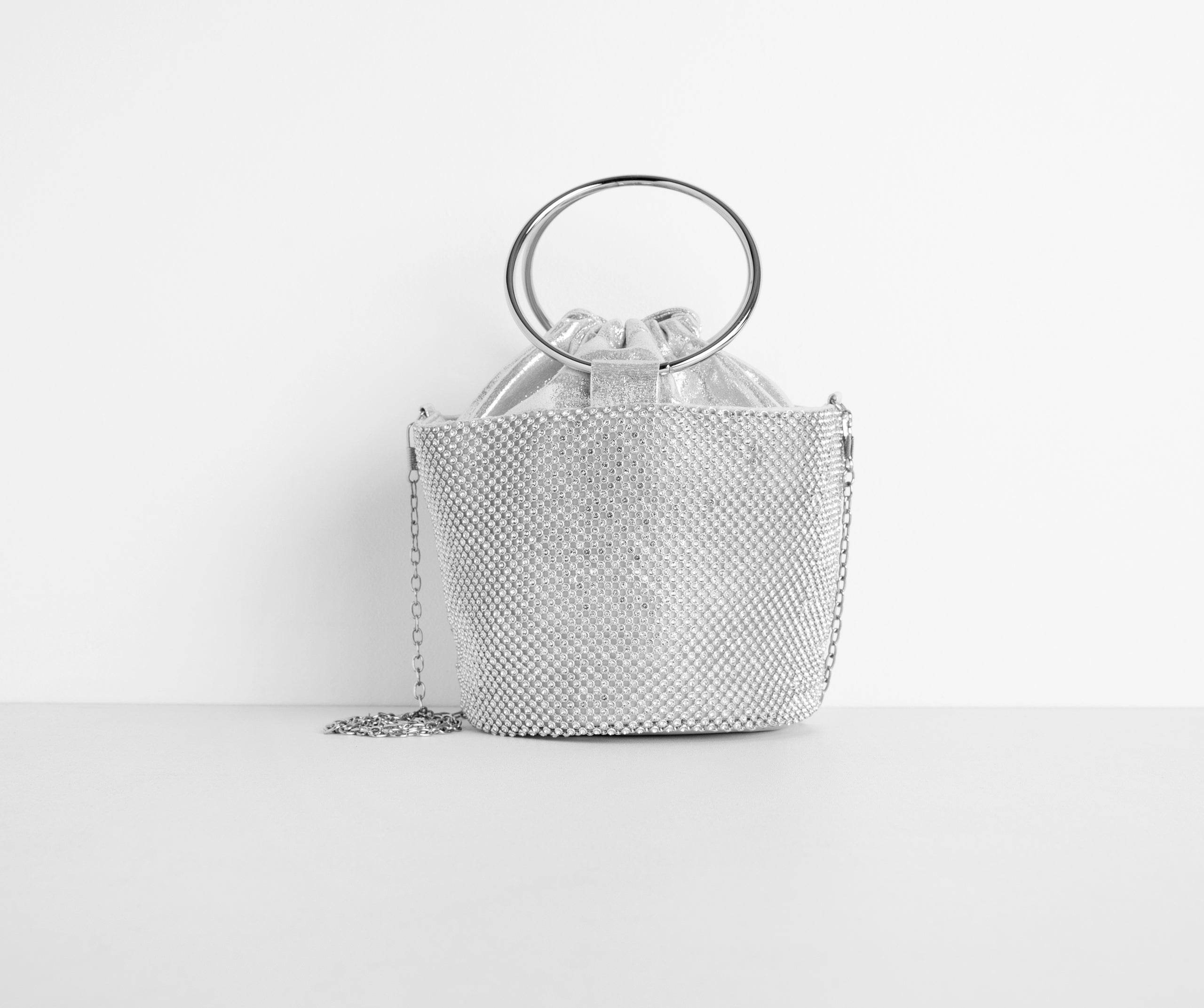 O-Ring Handle Rhinestone Bucket Purse