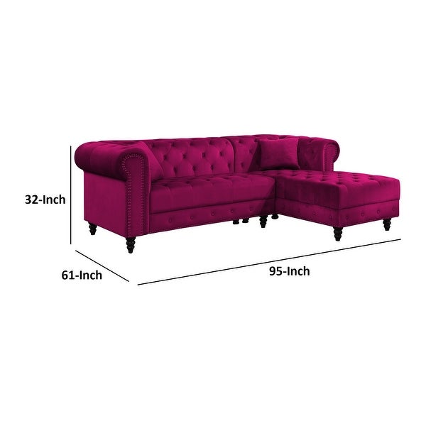 2 Piece Sectional Sofa Set with Chesterfield Design， Red