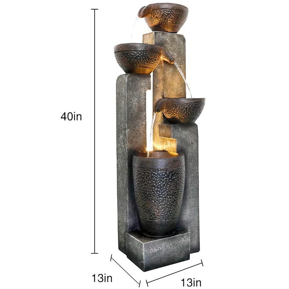 4-Tier Pots Outdoor Water Fountain for Garden - Outdoor Water Fountain for Yard， Floor Patio， Backyard and Home Art Decor