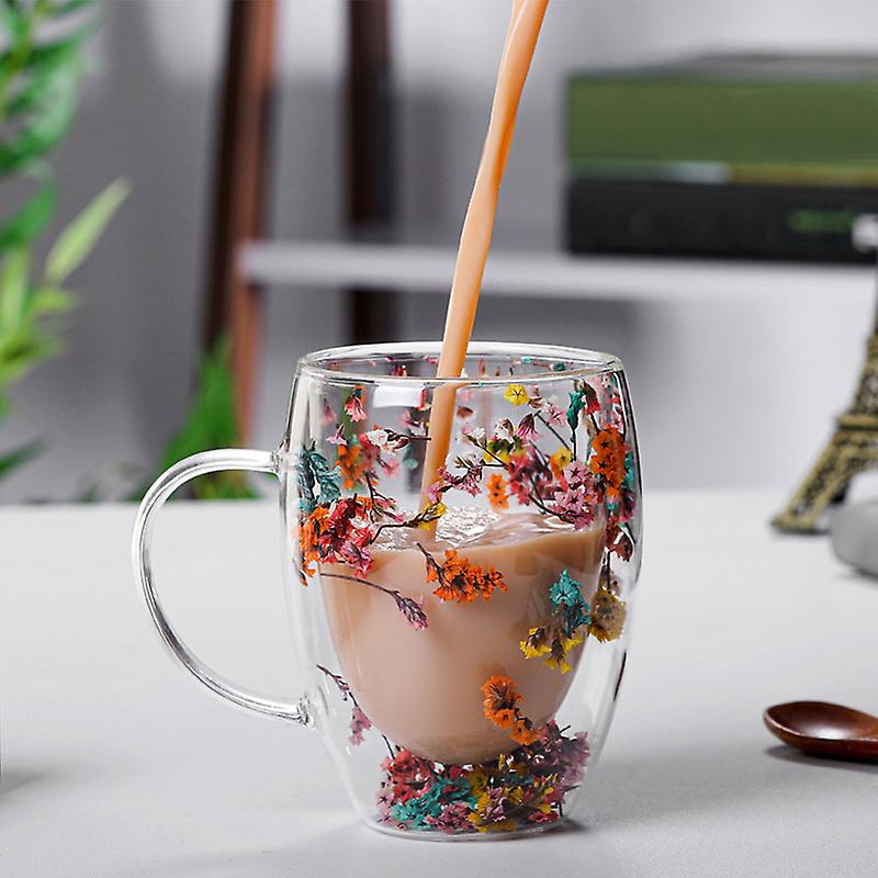 Double-layer Glass Cup Drinkware Dry Flower Sea Snail High Borosilicate Coffee Juice Milk Beer Wine Whiskey Mug Glasses Cup