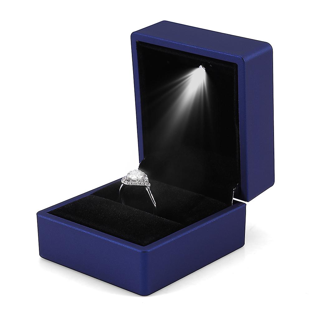 Fashionable Led Lighted Ring Storage Box Jewelry Display Case Gift Blue