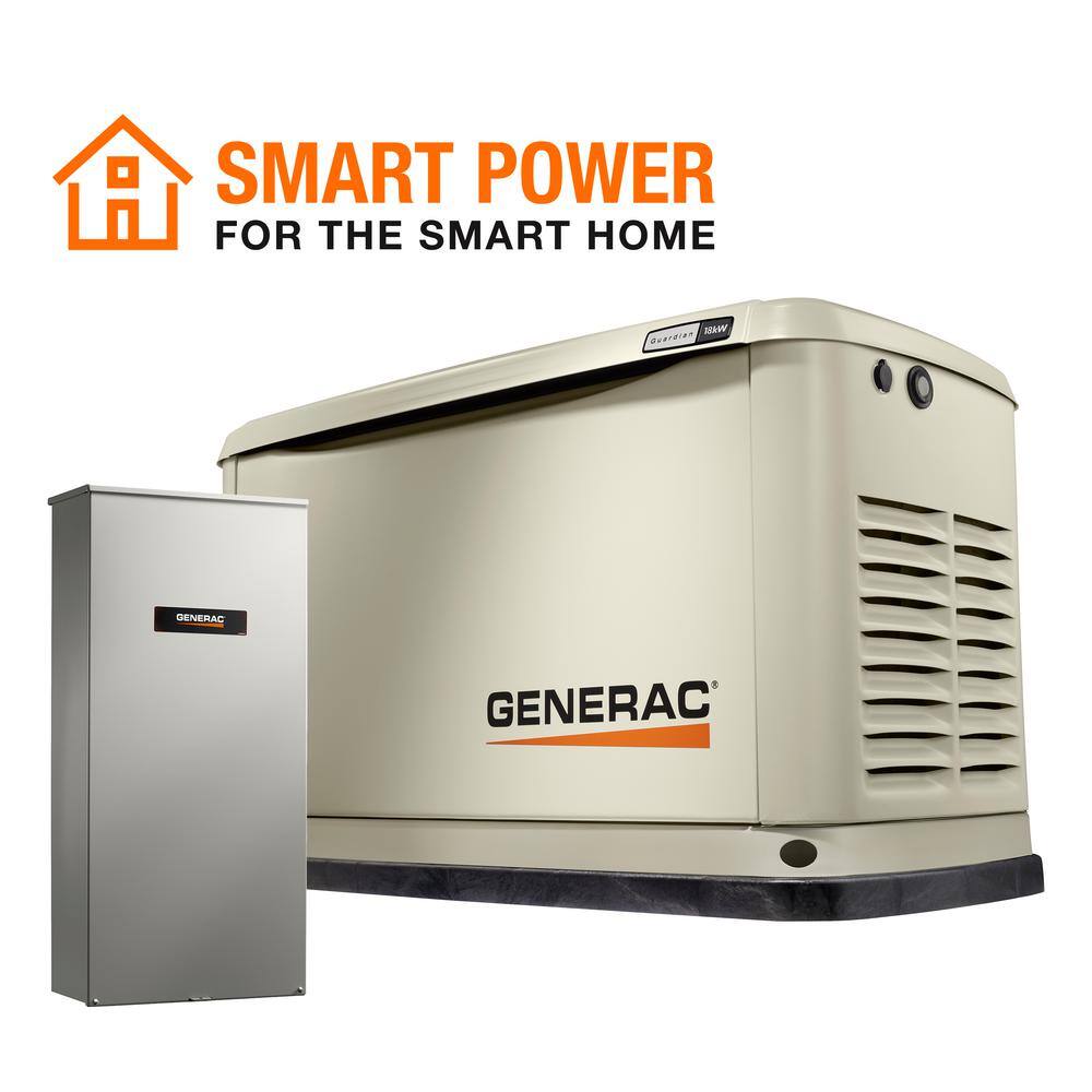 Generac Guardian 18000-Watt (LP)17000-Watt (NG) Air-Cooled Whole House Generator with Wi-Fi and 200-Amp Transfer Switch 7228