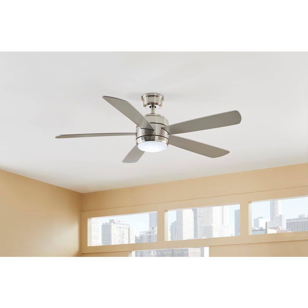 Hampton Bay Averly 52 in. Integrated LED Brushed Nickel Ceiling Fan with Light and Remote Control with Color Changing Technology AK18B-BN