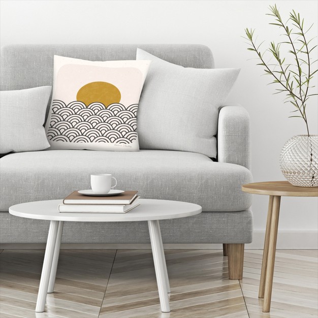 Americanflat Boho Minimalist Sun Waves Ochre Black Throw Pillow By Pauline Stanley