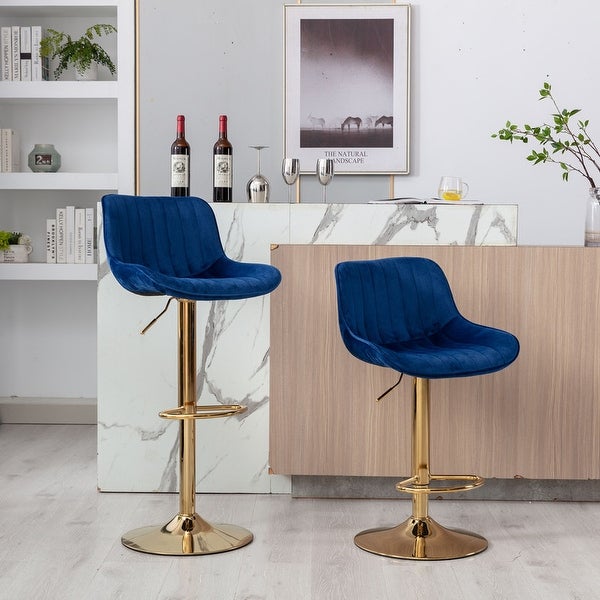 Swivel Velvet Adjustable Bar Stools with Footrest，Set of 2