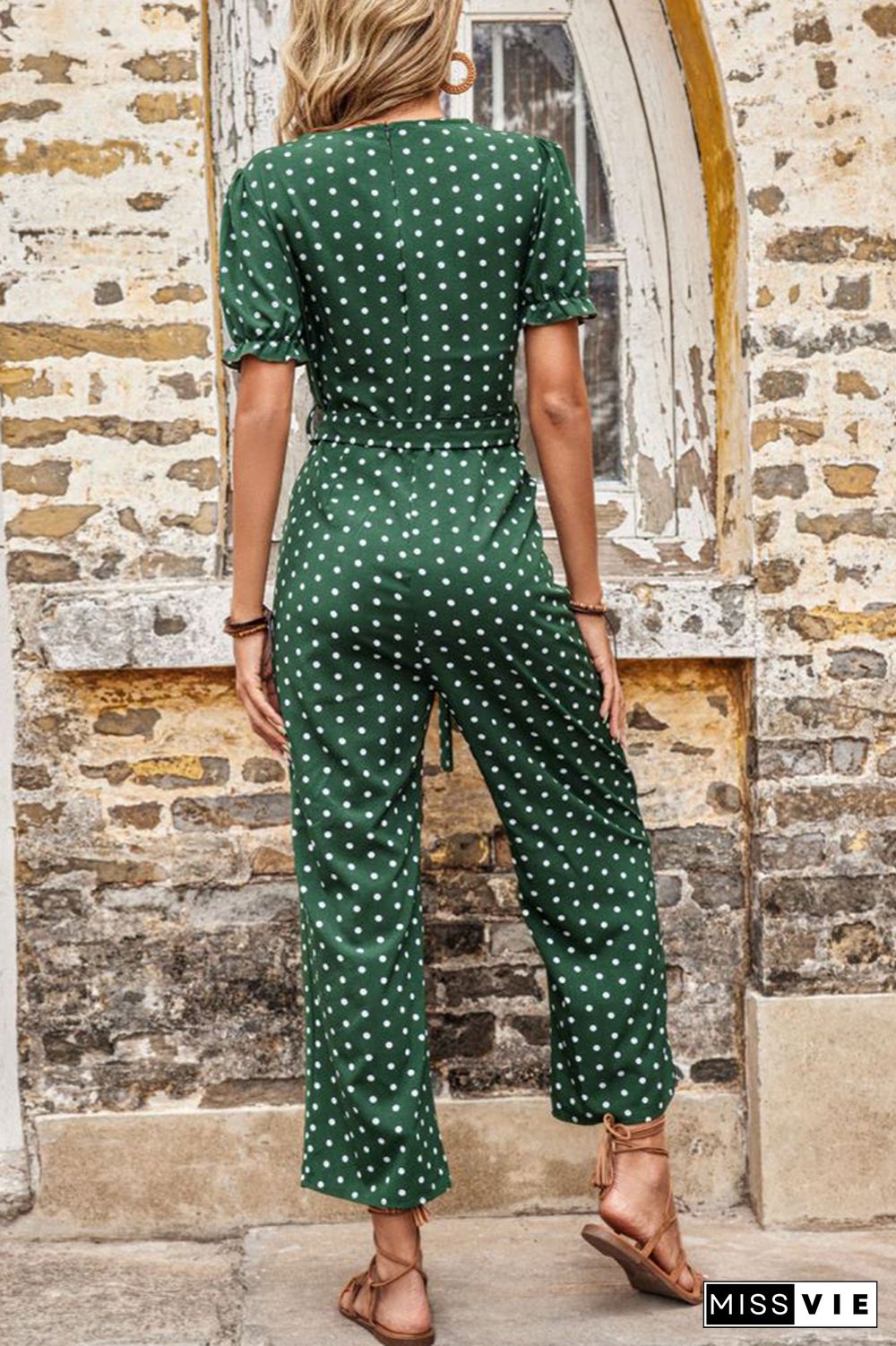 Polka Dot V Neck Jumpsuit Wholesale