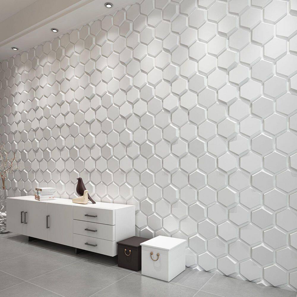 Art3dwallpanels 19.7 in. x 19.7 in. White Hexagon Design PVC 3D Wall Panels for Interior Wall Decor Pack of 12-Tiles (25 sq. ft.Case) A10hd063