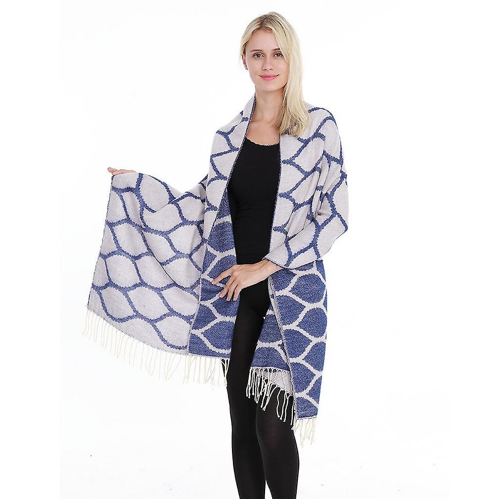 Winter Scarf With Geometric Pattern Warm Shawl With Tassel For Lady