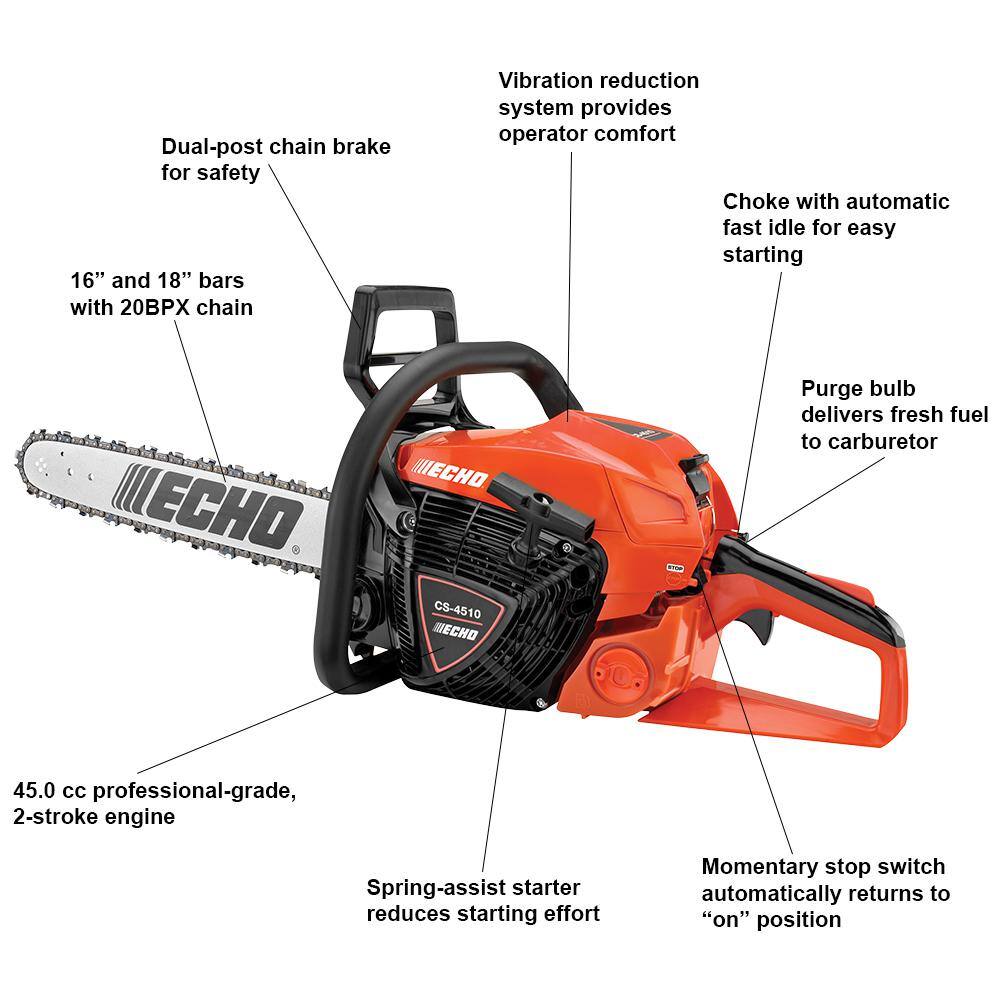 ECHO 18 in. 45.0 cc Gas 2-Stroke Rear Handle Chainsaw CS-4510-18