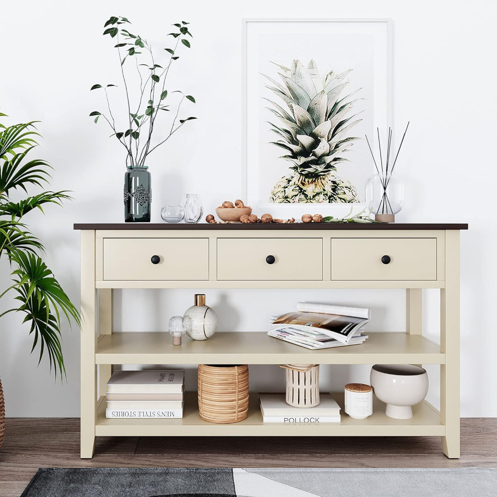 Midcentury Modern Console Table  2 Open Shelves  amp3 Upper Drawers   Midcentury   Console Tables   by Decor Love  Houzz