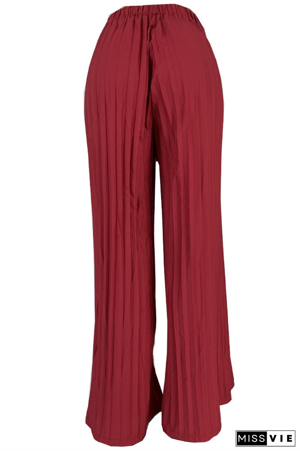 Wine Red Fashion Casual Pleated Wide-Leg Pants