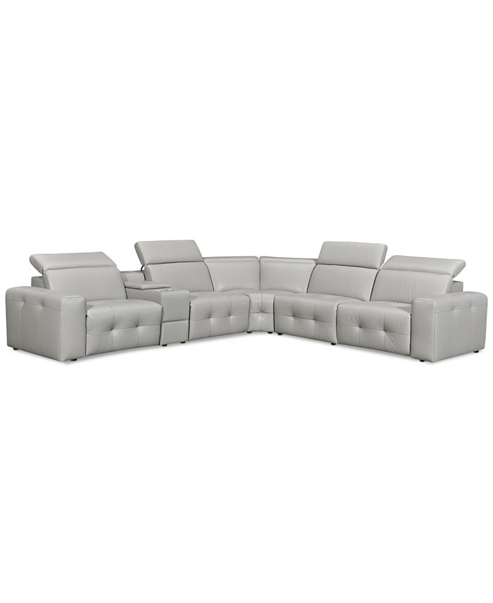 Furniture CLOSEOUT! Haigan 6-Pc. Leather L Shape Sectional Sofa with 2 Power Recliners