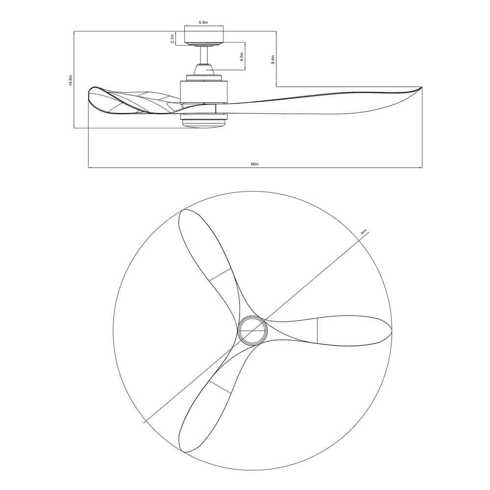 Parrot Uncle Misael 66 in Modern Integrated LED 3Blade Black Ceiling Fan with Light and Remote Control