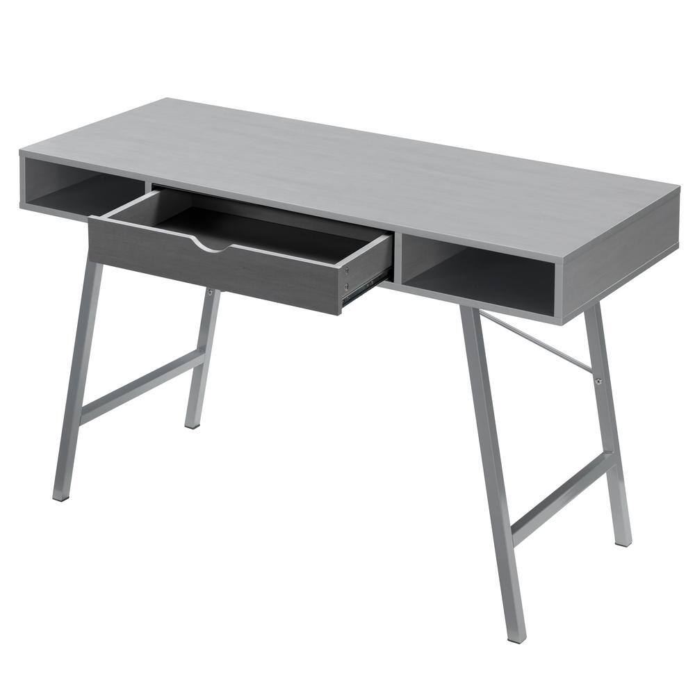 FESTIVO 48 in. Rectangular Grey 1 Drawer Writing Desk with Built-In Storage FDE20561