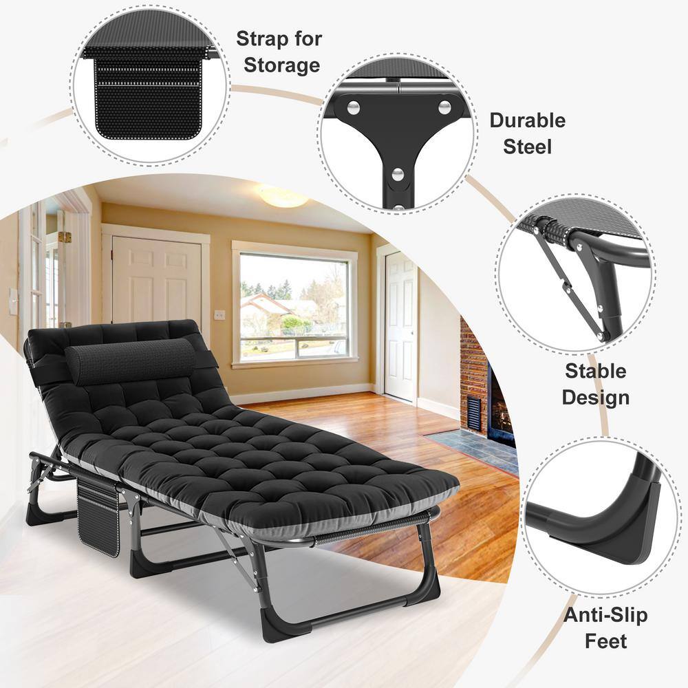 BOZTIY Portable Folding Camping Cot Bed Adjustable 4-Position Reclining Folding Chaise with Pillow Portable Lounge Chair K16SZC-N27