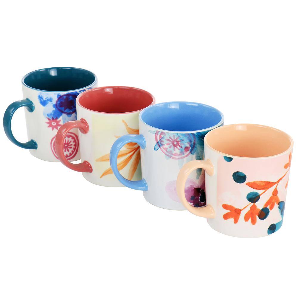 Spice BY TIA MOWRY Goji Blossom Fine Ceramic 4 Piece 17oz Mug Set in Multi Color 985118327M