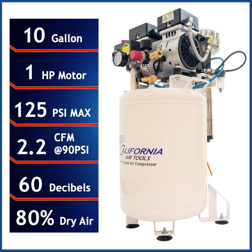 California Air Tools 10 Gal. 1 HP Stationary Electric Air Compressor with Air Dryer and Auto Drain Valve 10010DCAD