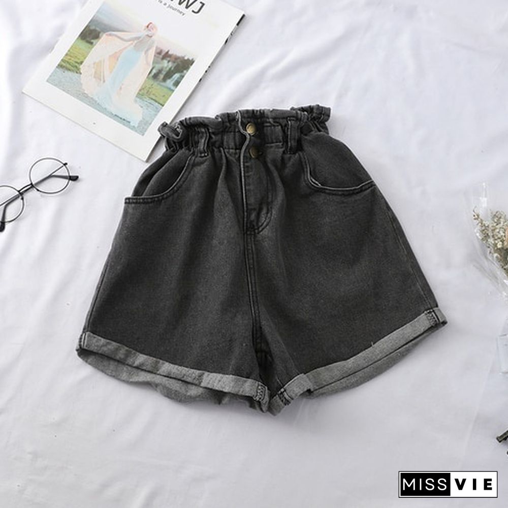 Summer Women Denim Shorts Crimping High Waist Slim Summer Jeans Short Pants Plus Size S-5XL