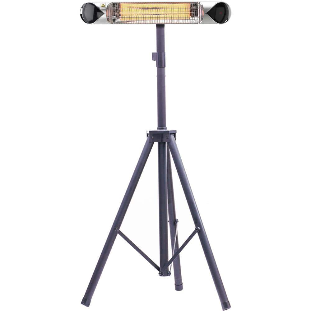 Hanover 35.4 in. 1500-Watt Infrared Electric Patio Heater with Remote Control and Tripod Stand in Silver/Black HAN1051ICSLV-TP