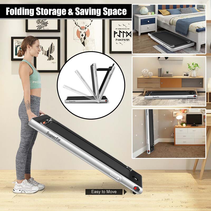 2 in 1 Folding Treadmill, 2.25HP Under Desk Electric Treadmill, Portable Walking Running Machine with Dual Display & Smart App Control