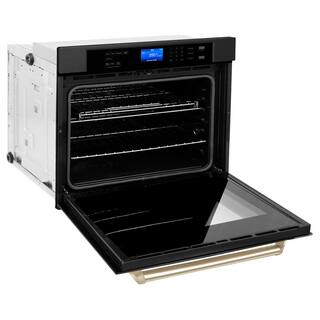 ZLINE Kitchen and Bath Autograph Edition 30 in. Single Electric Wall Oven with True Convection and Gold Handle in Black Stainless Steel AWSZ-30-BS-G