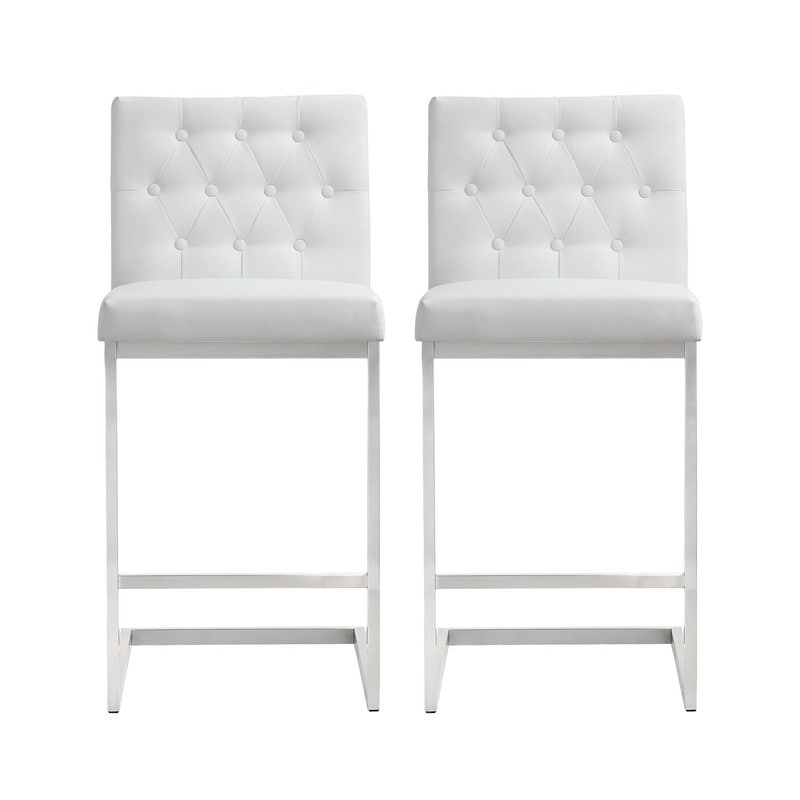 TOV Helsinki White Stainless Steel Counter Stools (Set of 2)