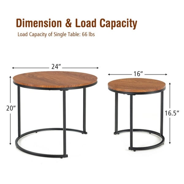 Set of 2 Round Stacking Nesting Coffee Tables