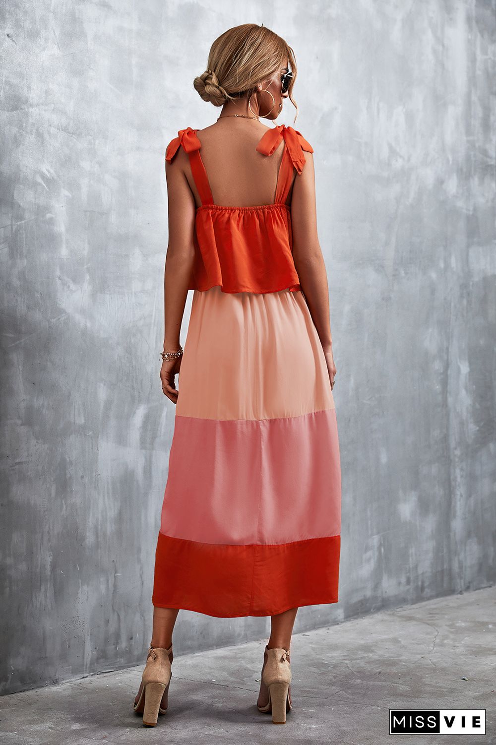 Tie Strap Color Block Maxi Dress