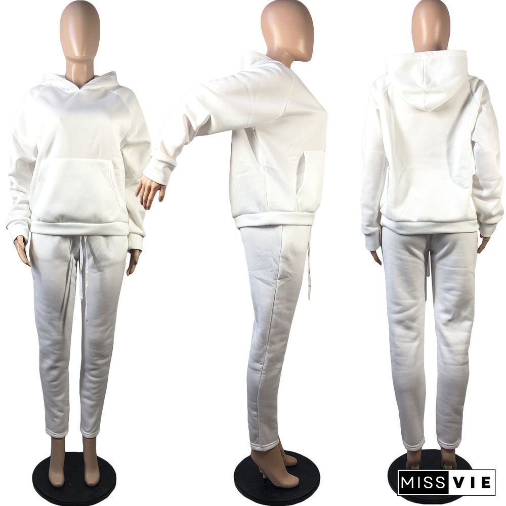 Solid Color Long Sleeve Hoodie Sweatpants Two-piece Set