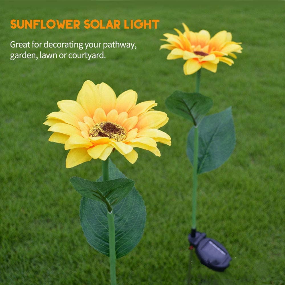 HOTBEST 2 Packs Solar Garden Lights LED Outdoor Waterproof Decorative Sunflower Ornaments Stake Lights for Pathway Landscape Lamp Patio Fence Yard Lighting Outdoor Decor