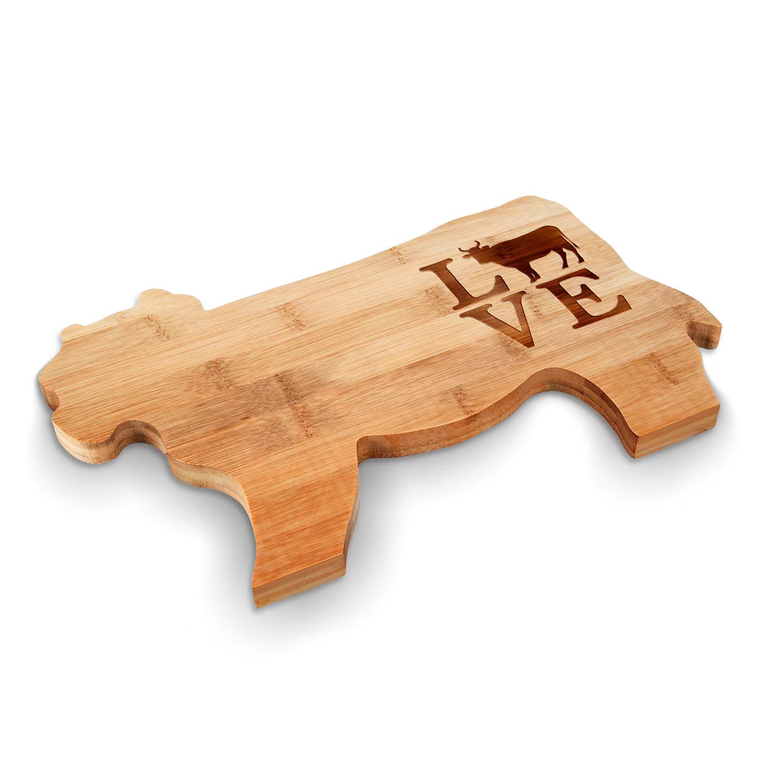 Vastigo Bamboo Cutting Board for Kitchen， LOVE COW Shaped Personalized， Charcuterie Board， Custom Engraved Serving Tray， Cheese Board， Decor Fruit Platte， Gift