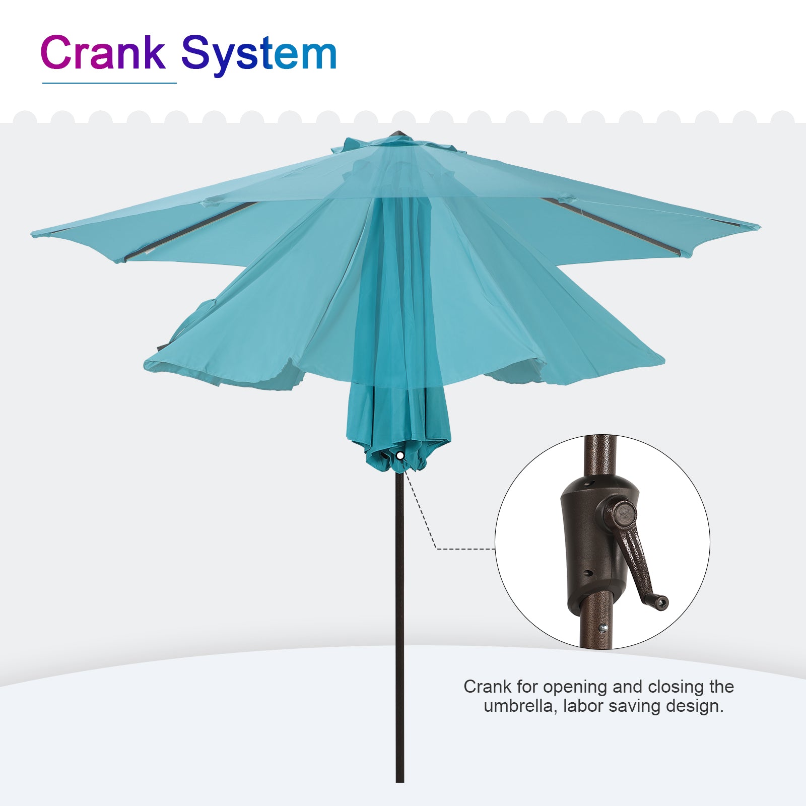 COBANA 9ft Patio Umbrella, Outdoor Table Market Umbrella with Push Button Tilt and Crank, Blue