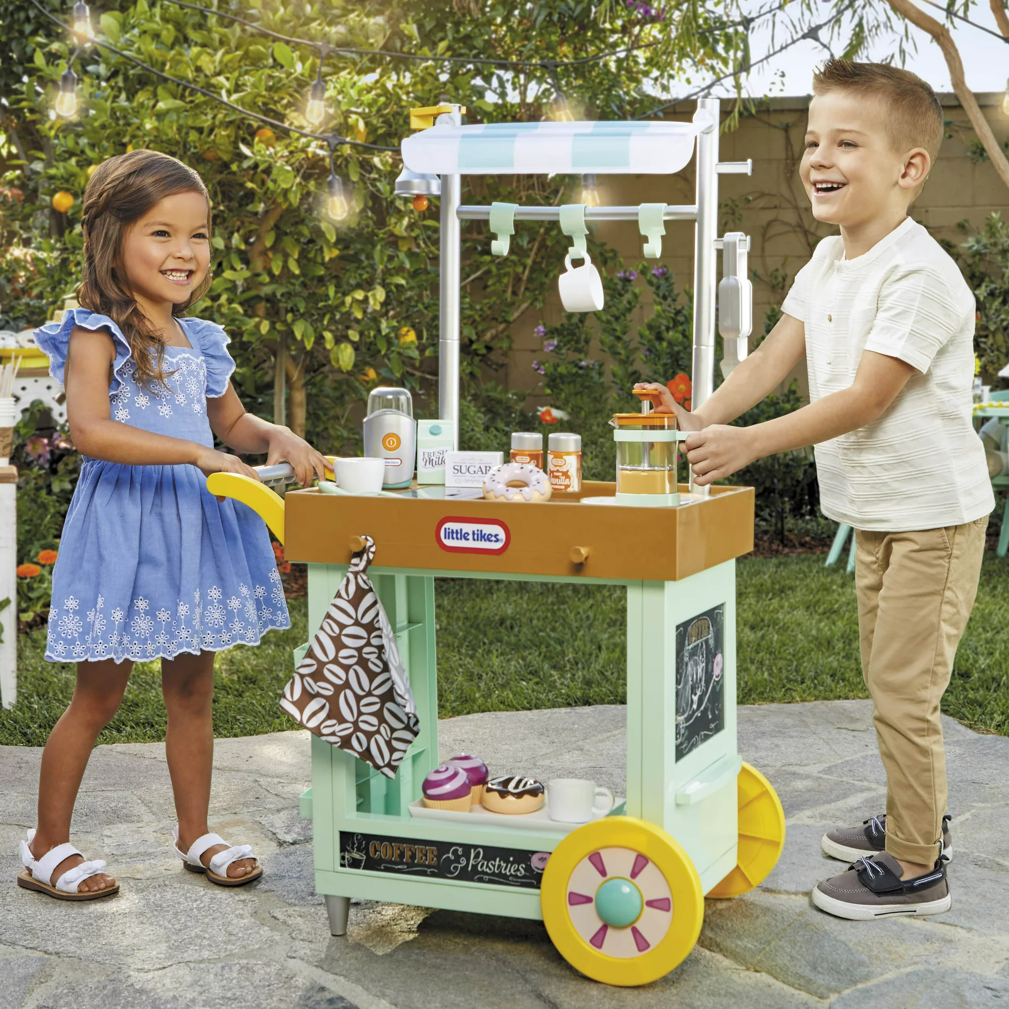 Little Tikes 2-in-1 Café Cart Pretend Food Cooking Toy Role Play Kitchen Playset