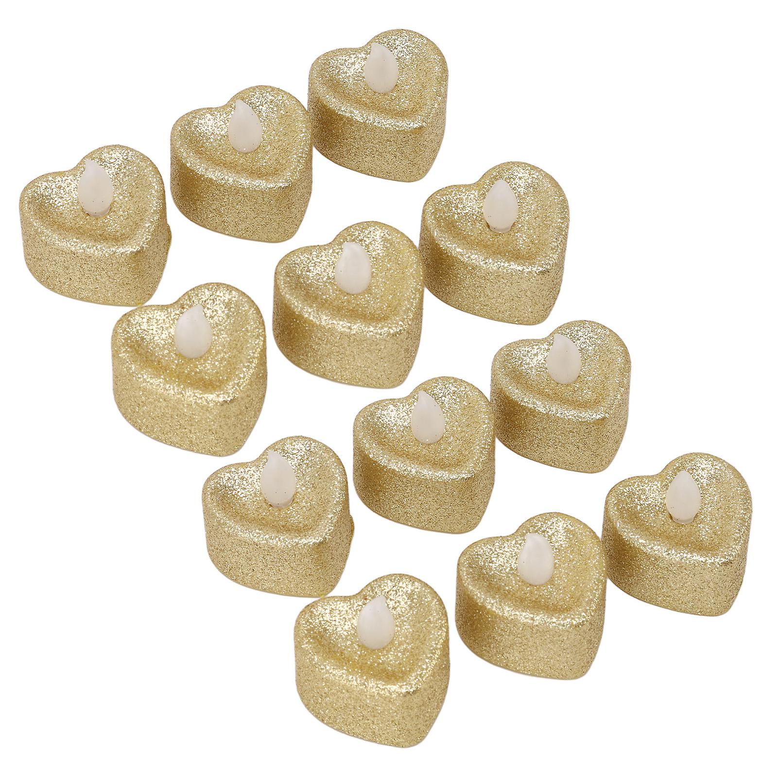 12 PCS LED Candle Lamp Gold Powder Heart Shape Tea Lights Secret Room Props for Christmas Wedding Party