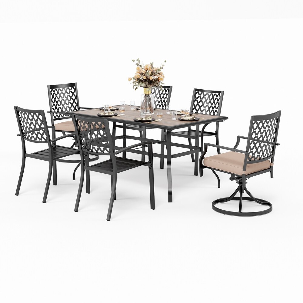 Outdoor Patio Rectangular Dining Table Set with 4 x Dining Chairs  2 x Swivel Chairs