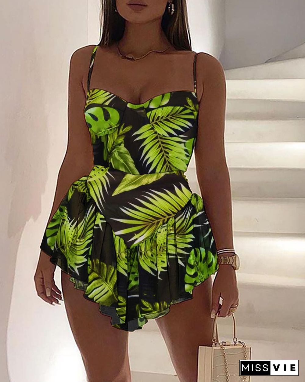 Cami Tropical Print Ruffles Dress